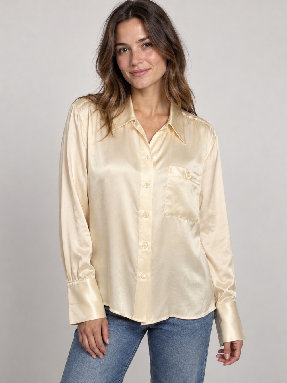 Jones New York 100% Silk Ivory Button Front Blouse Size 14